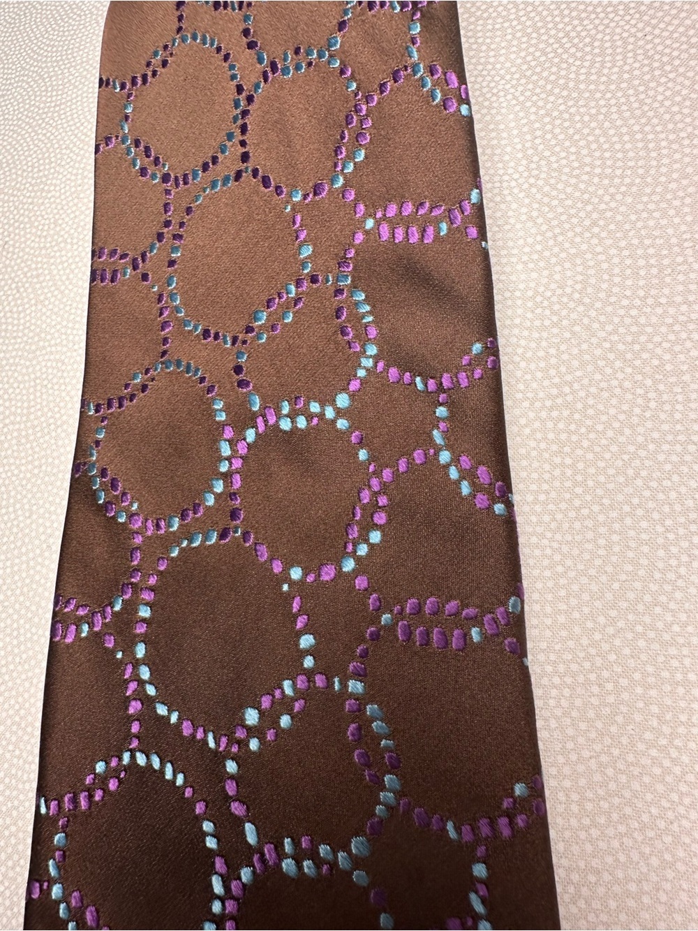 Chelsea by Robert Talbott Brown Silk Tie Purple Blue Circle Geometric USA - Picture 2 of 7